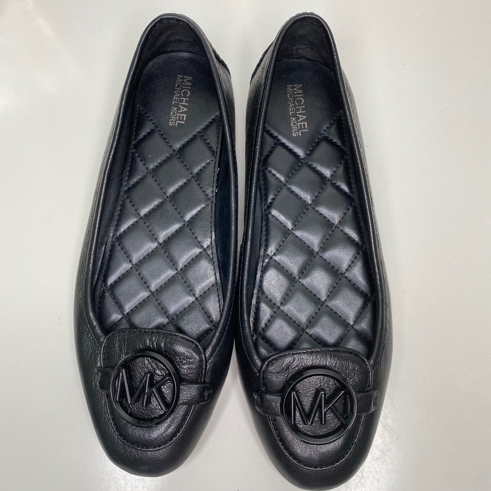 Michael Kors Lillie Black Leather Quilted‎ Ballet Flats with MK Logo Size 7.5 - Picture 5 of 10